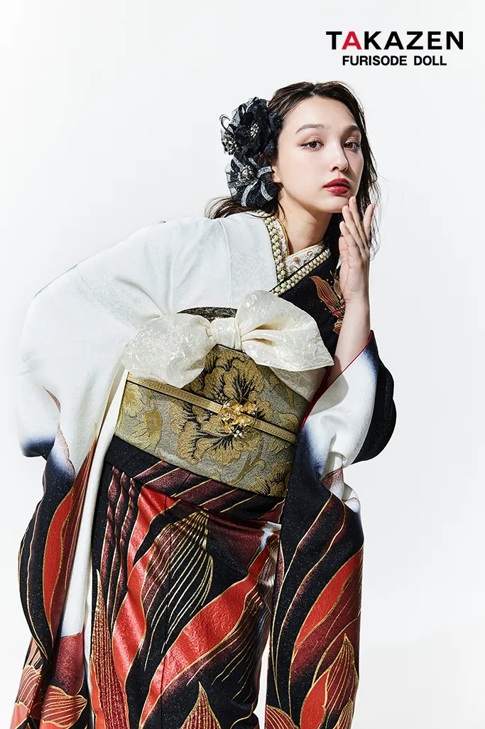 モード系 赤/白/黒 大柄/牡丹柄 かっこいい セクシー キラキラ振袖