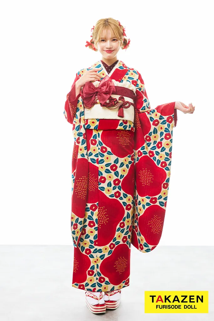 激安レトロポップ 赤 椿柄/総柄 派手可愛い 目立つ お洒落 今どき