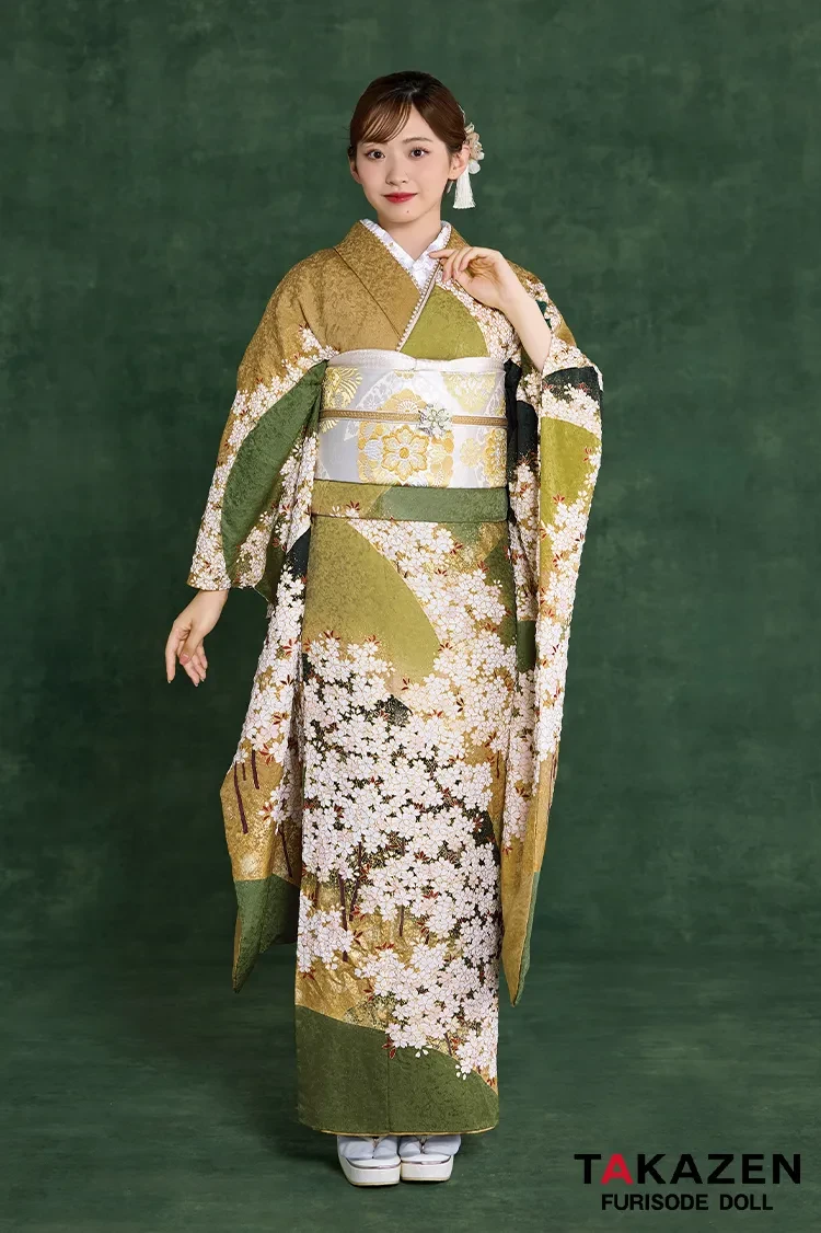 最高級古典柄振袖 吉澤織物/文楽/人間国宝吉田簑助 白/ピンクベージュ