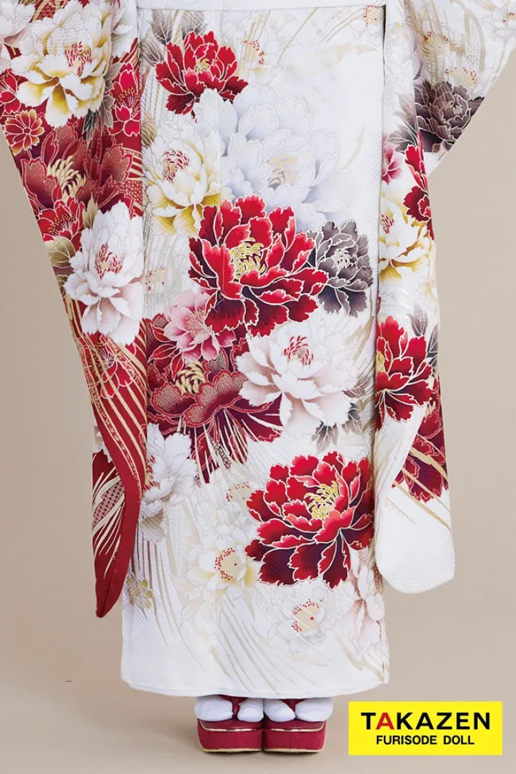 最新作正統派古典 白赤 牡丹柄/大柄 大人っぽい きれいめ 上品 豪華