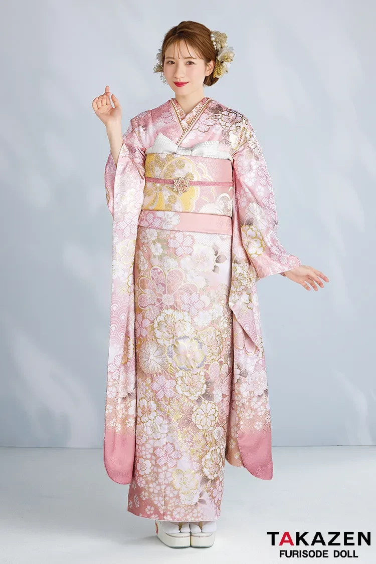 最新作高級古典 サーモンピンク 桜柄/鹿の子模様 関芳 最高級金彩刺繍