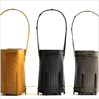 網代編み花籠 六角 /インテリア/花入れ/花籠/華道具/花器/竹/職人