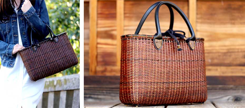 受注生産 お届けまで約2ヶ月】 染籐手提げ籠バッグ（黒革持ち手） | 虎