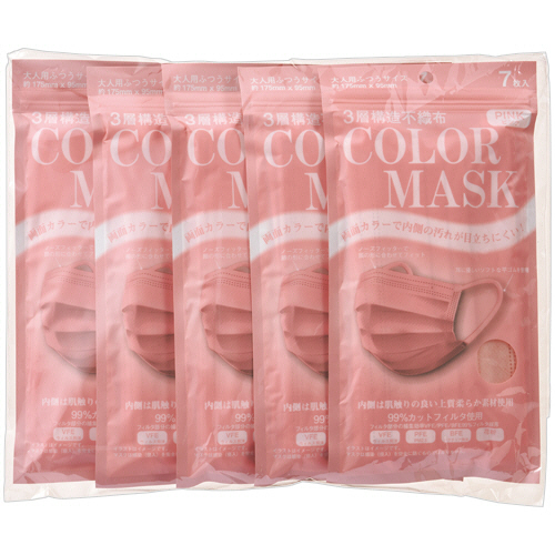 たのめーる】エクスプラス 不織布カラーマスク ピンク 1セット(35枚:7