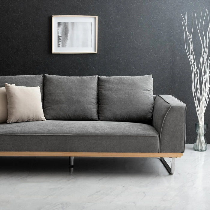 コーデュロイソファ 3人掛け ソファー クッション2個付き 天然木【玄関