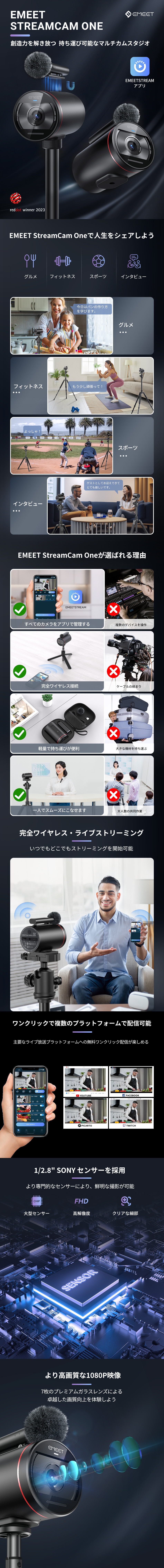 EMEET StreamCam One ライブ配信 動画配信 ワイヤレスカメラ | EMEET