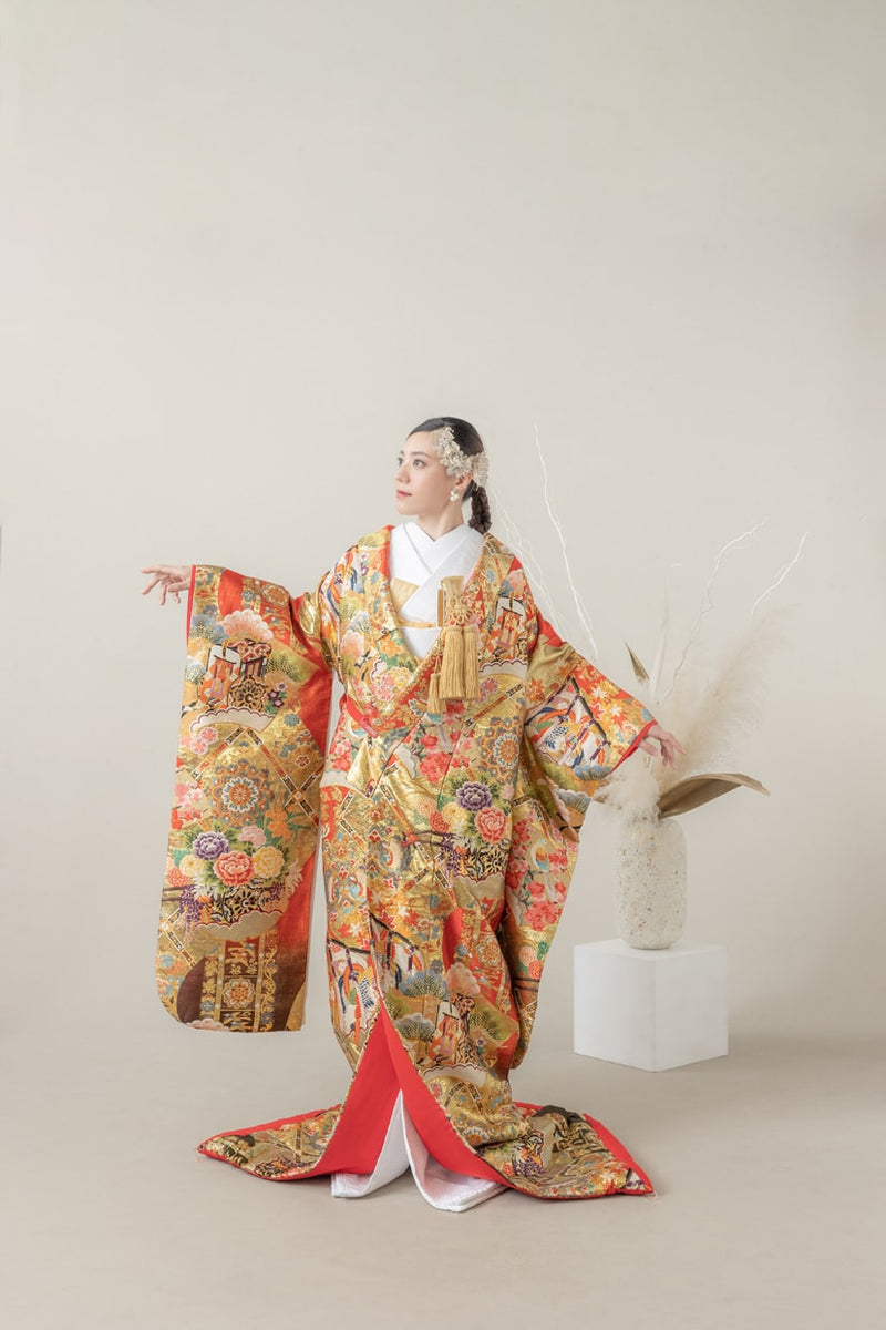 色打掛・御所車に唐花｜白無垢・色打掛レンタルなら結婚式着物専門の