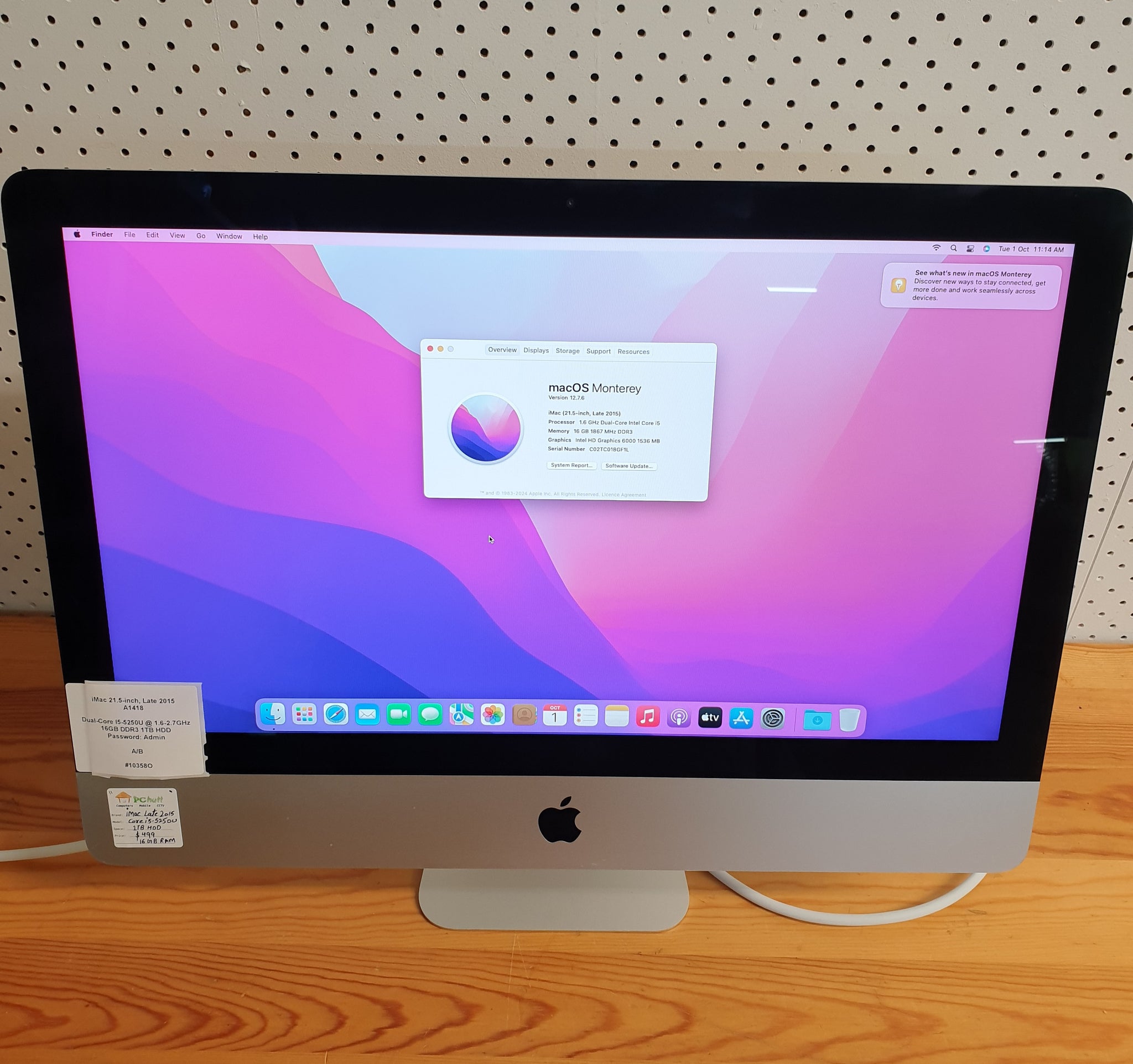 1円～売り切り iMac (21.5-inch， Late 2012) MD093J/A 2.7GHz i5 8GB