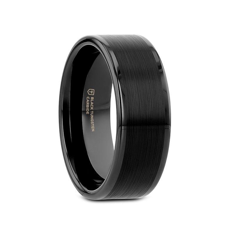 VULCAN Flat Black Tungsten Ring with Brushed Center & Polished