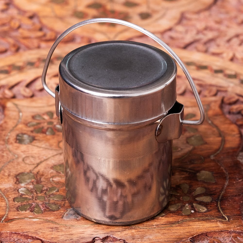 ハンドル付き！】ステンレスのミニマサラケース・小物入れ 高さ：約6cm