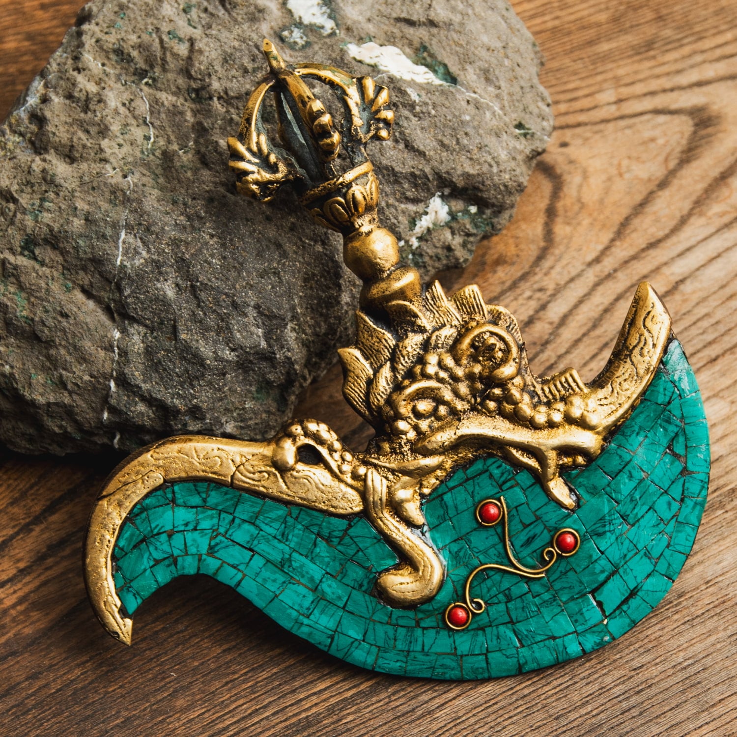 高品質】ターコイズ装飾 チベット仏教法具 - カルタリ カルティカ（曲