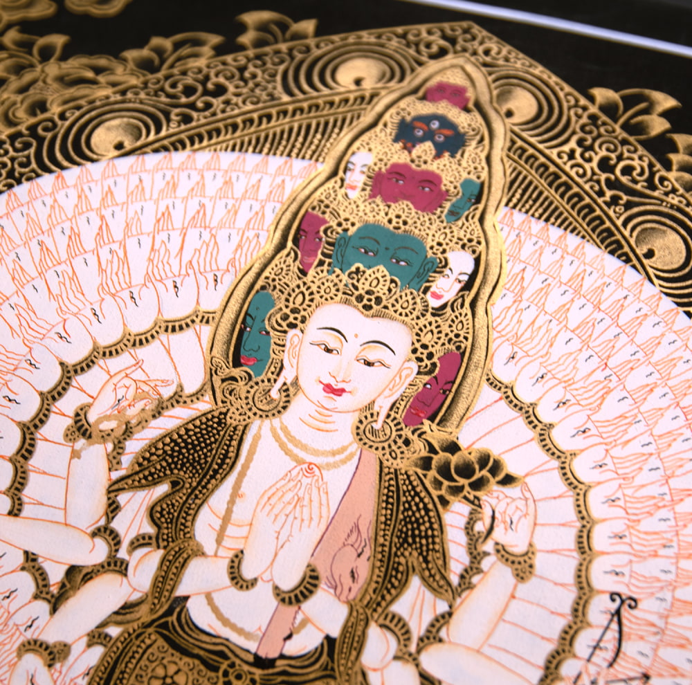 一点物〕タンカ - 十一面千手千眼観世音菩薩[30cm x 40cm] の通販[送料