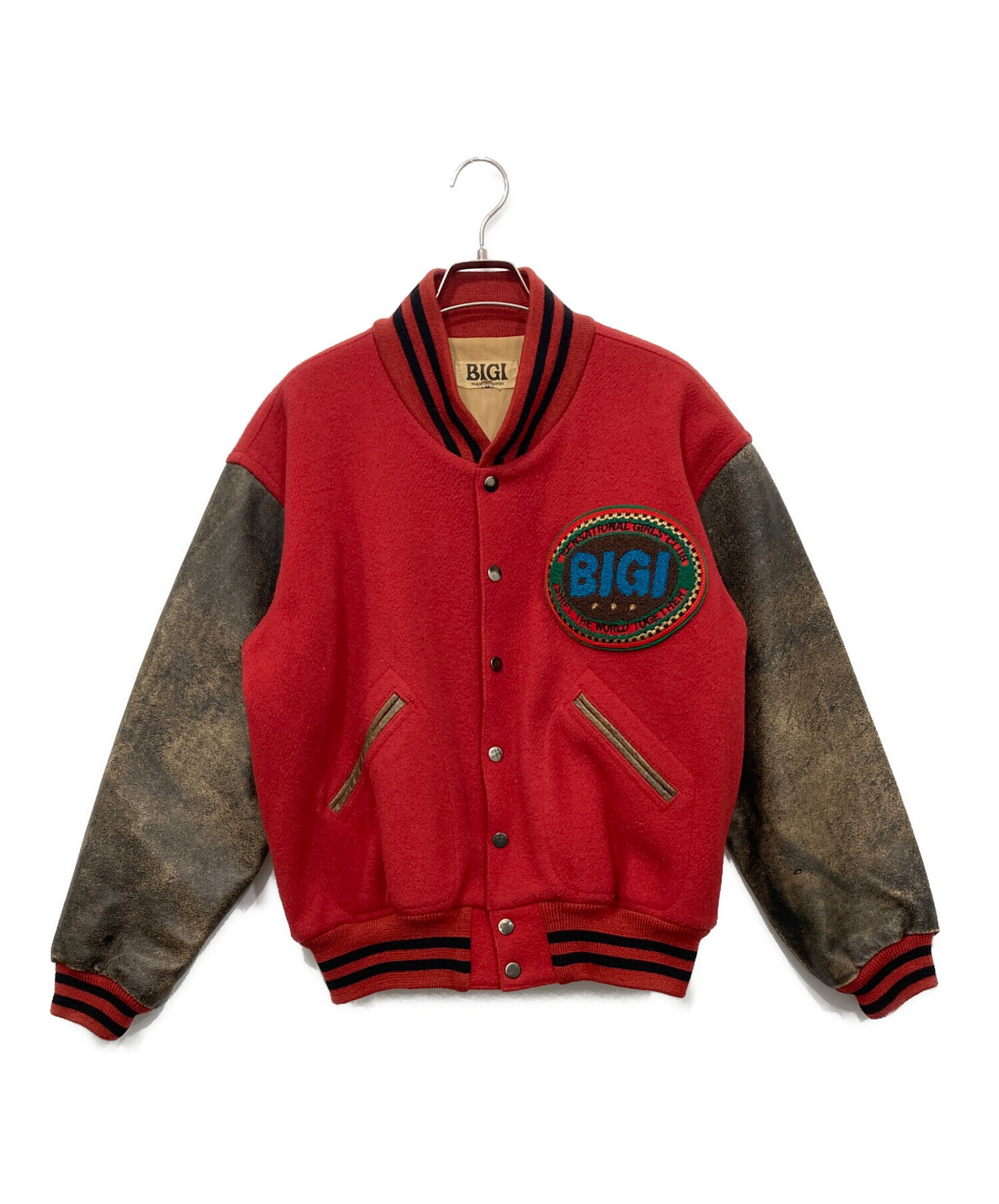 中古・古着通販】BIGI (ビギ) 袖リアルレザースタジャン レッド サイズ