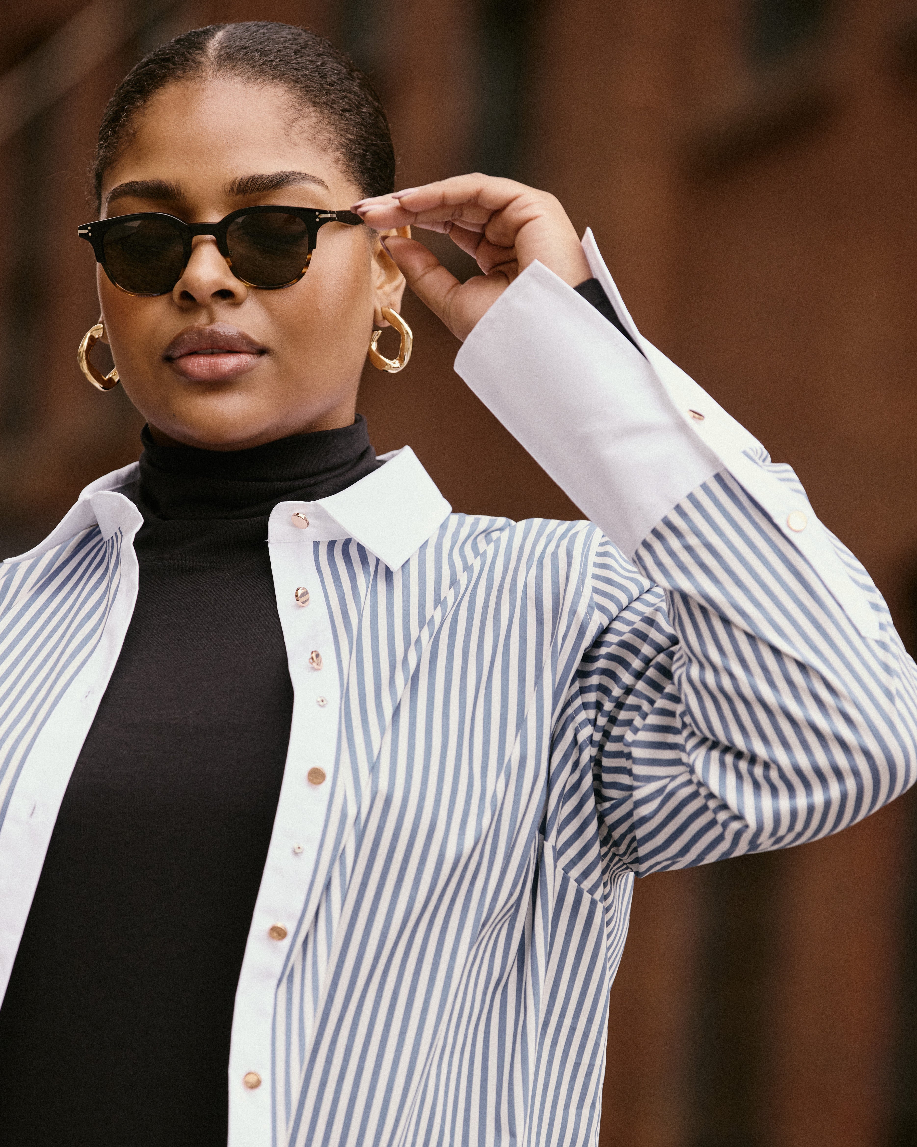 Henning x US Madison Shirt - Blue Stripe with Contrast White