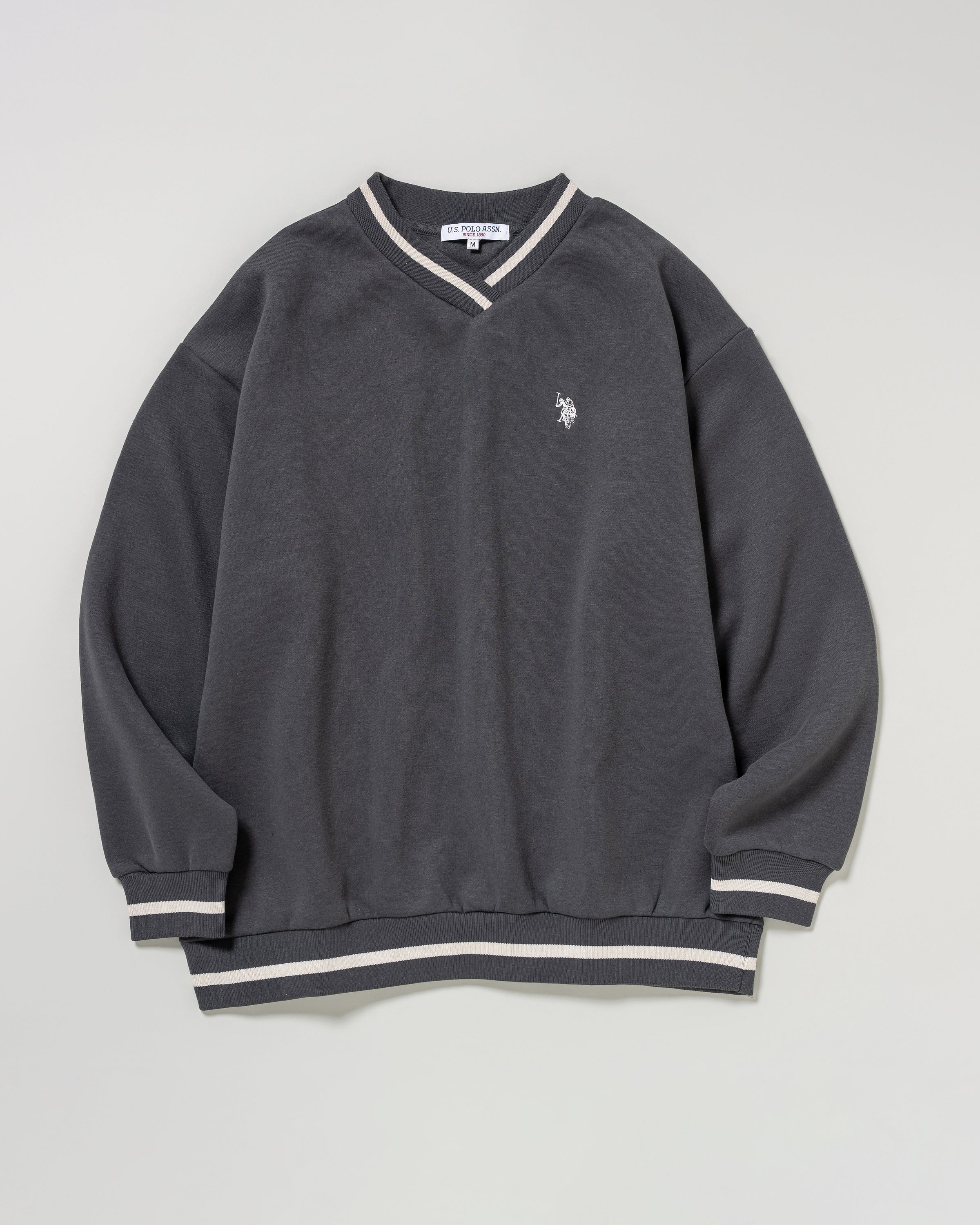 Line Rib V-Neck Sweatshirt Vネックスウェット ダブルホースマン刺繍