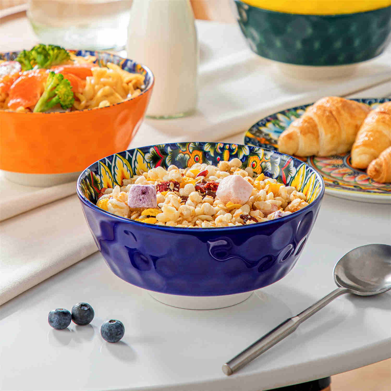 Simi Ceramic Bowls Set of 6 | 26 oz Boho Cereal Bowls