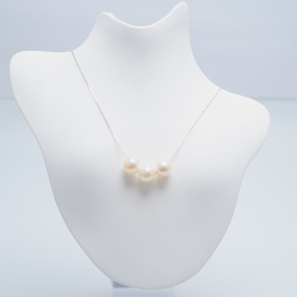 あこや真珠 3珠チェーンネックレス【Silver・アジャスター付き】