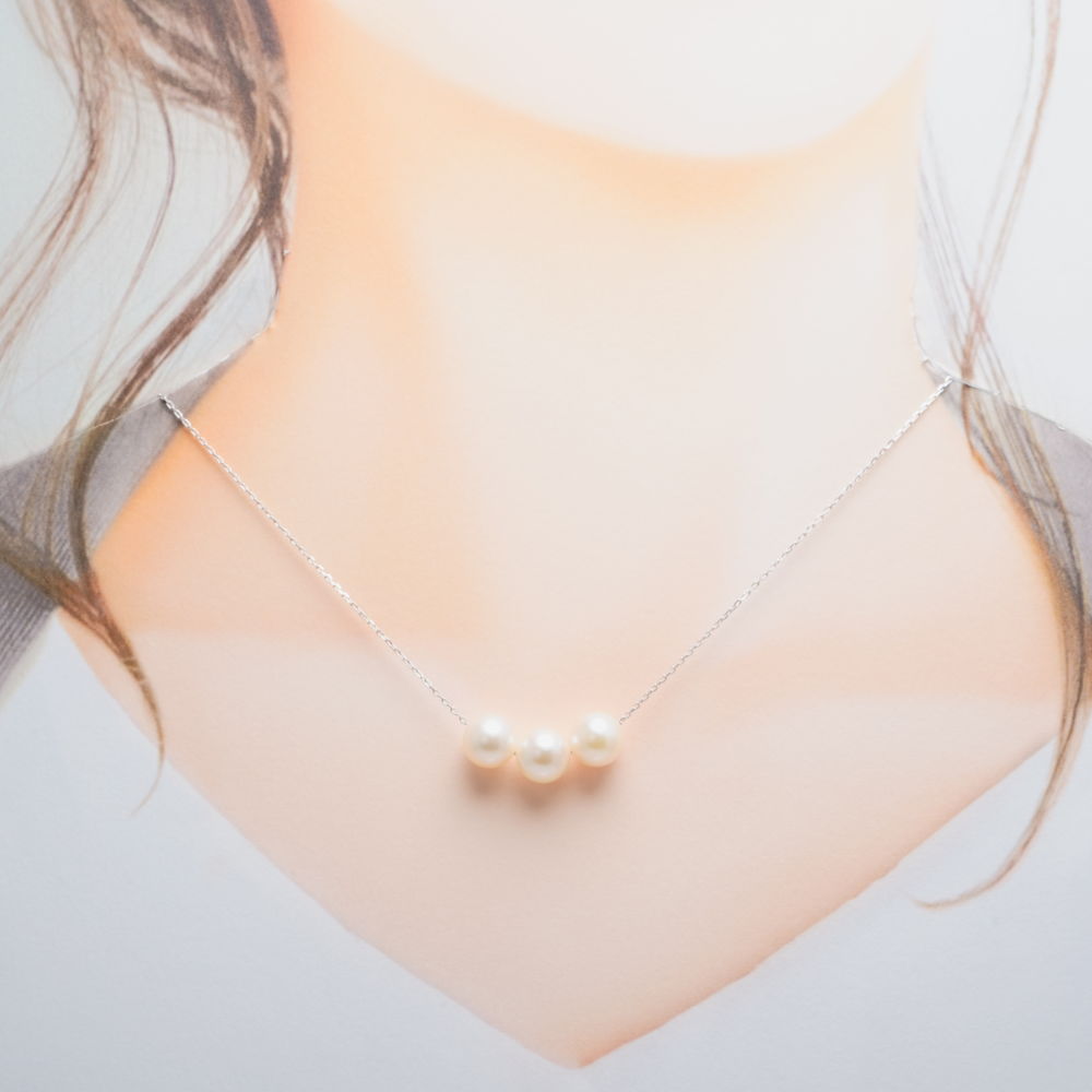 あこや真珠 3珠チェーンネックレス【Silver・アジャスター付き】