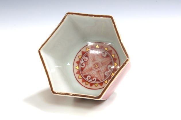 柳瀬美術店 / 福島武山「赤繪南蛮手盃」」共箱[FUKUSHIMA Buzan]Sake cup