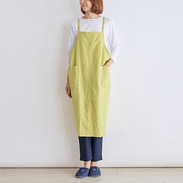 コットンリネンカラーフリークロスエプロン(イエロー)｜胸あてエプロン
