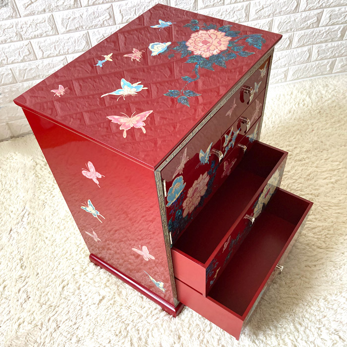 韓国高級螺鈿飾りチェスト 引き出し家具 小物入れ(赤)高さ60cm