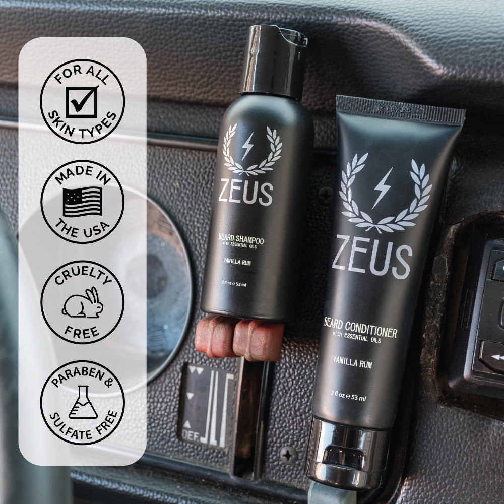 Travel Beard Shampoo and Conditioner Set, 2 fl oz | Zeus