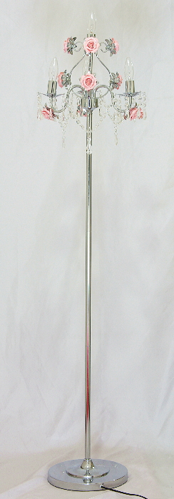 アンティーク調ピンクローズのフロアーシャンデリアランプ /フロアー