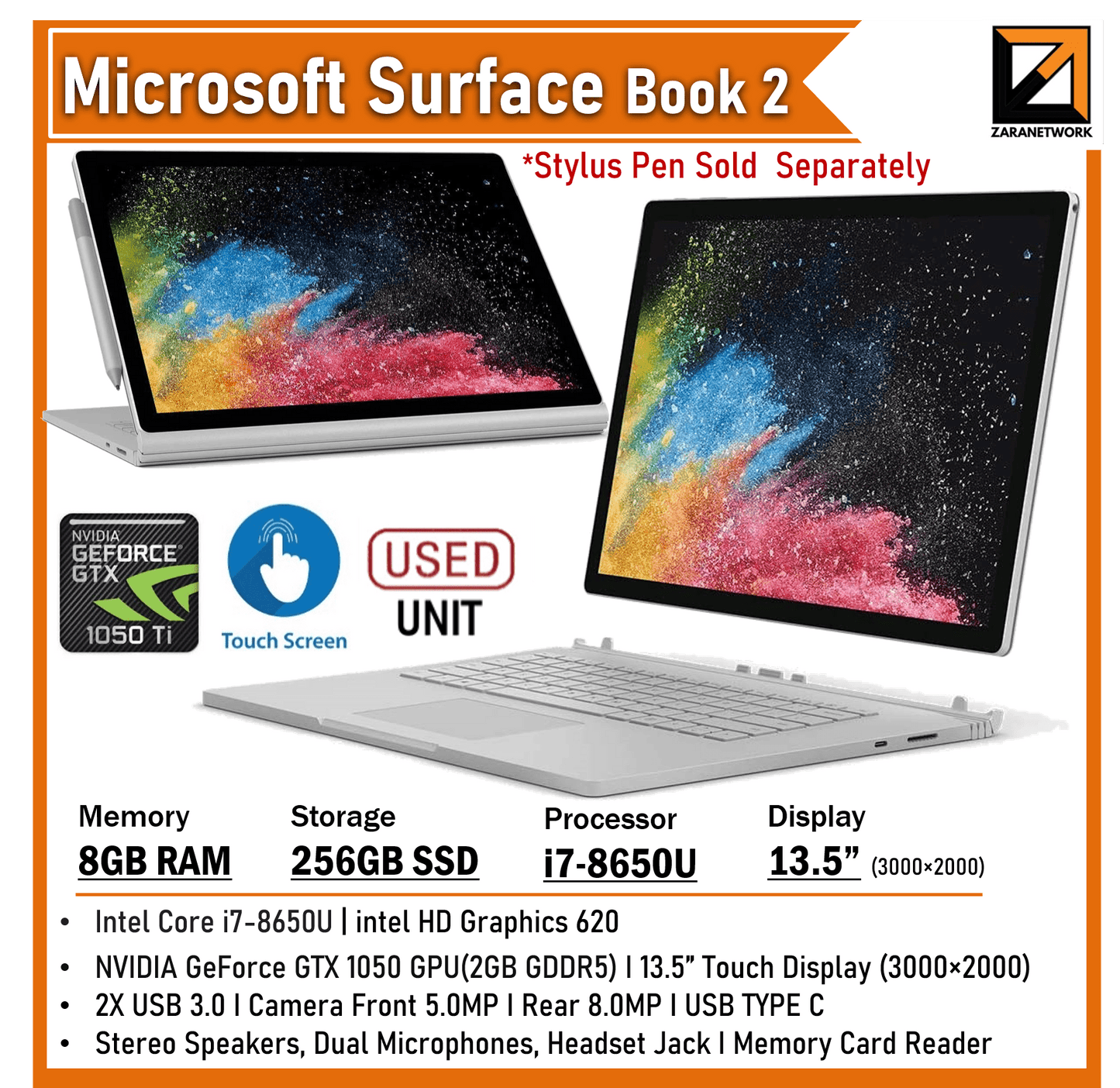 MICROSOFT SURFACE BOOK 2 CORE i7-7TH GEN 13.5 TOUCH DISPLAY