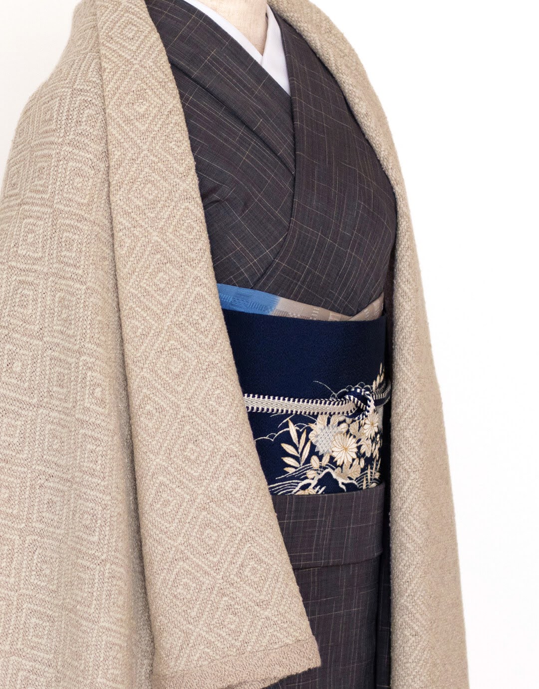 下井信彦「草木下井紬 格子」着尺 紺鼠色＜お仕立て代込＞ | 千成堂