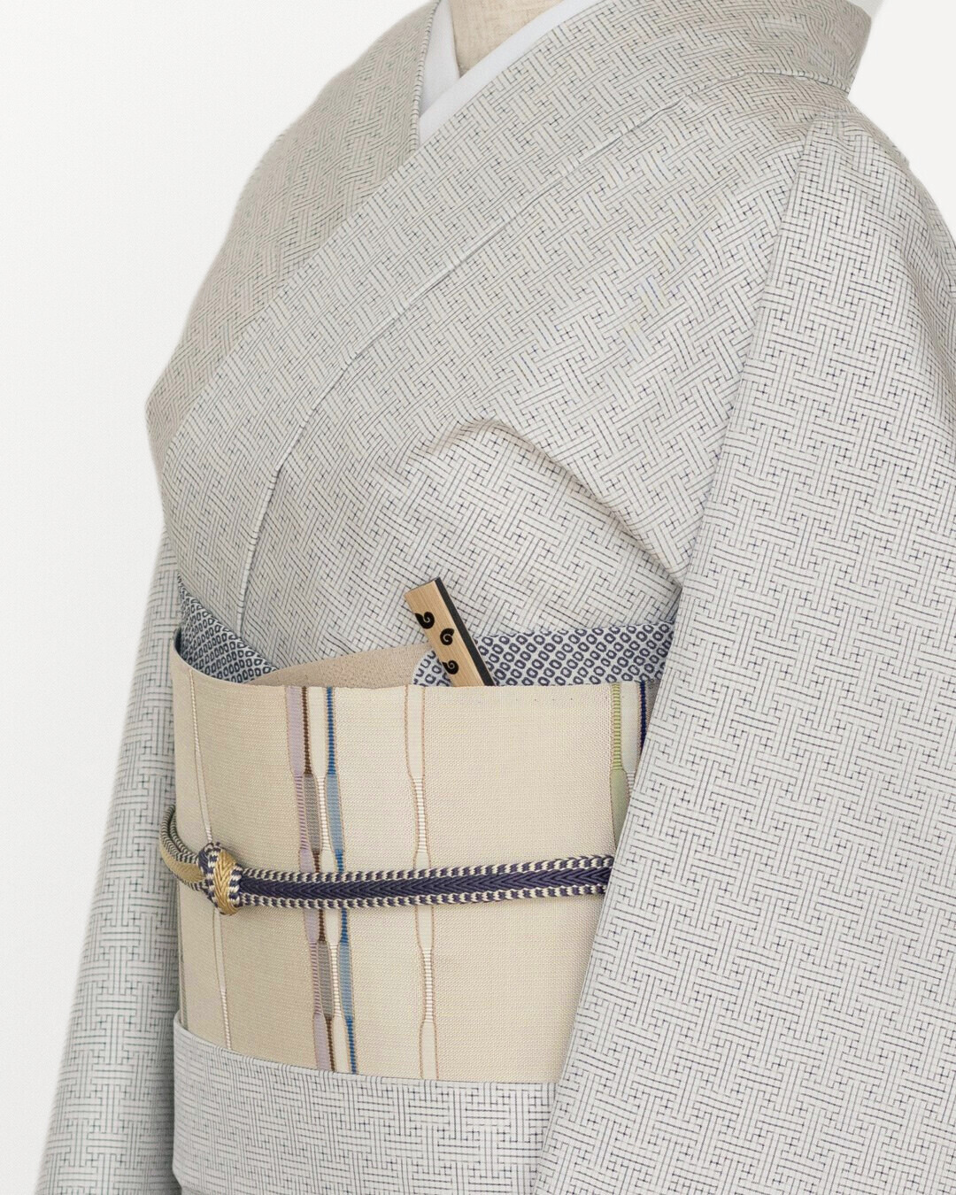 藤山千春 「草木染手織物 吉野間道」 九寸名古屋帯 砂色＜お仕立て代込