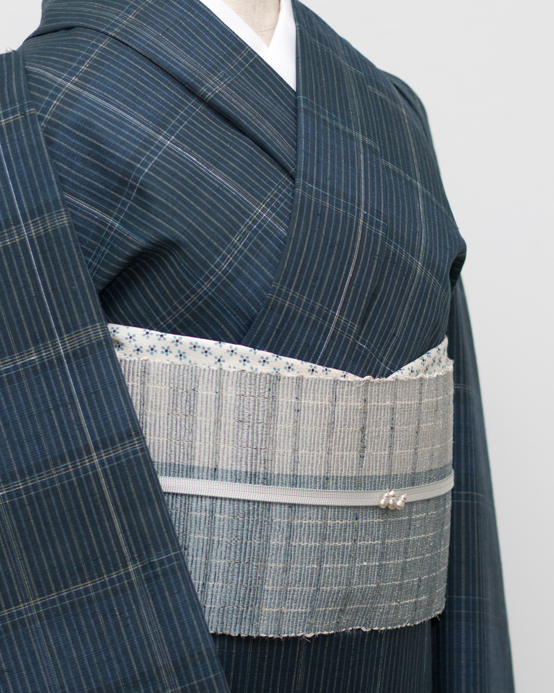 下井信彦「草木下井紬 格子」着尺 紺鼠色＜お仕立て代込＞ | 千成堂
