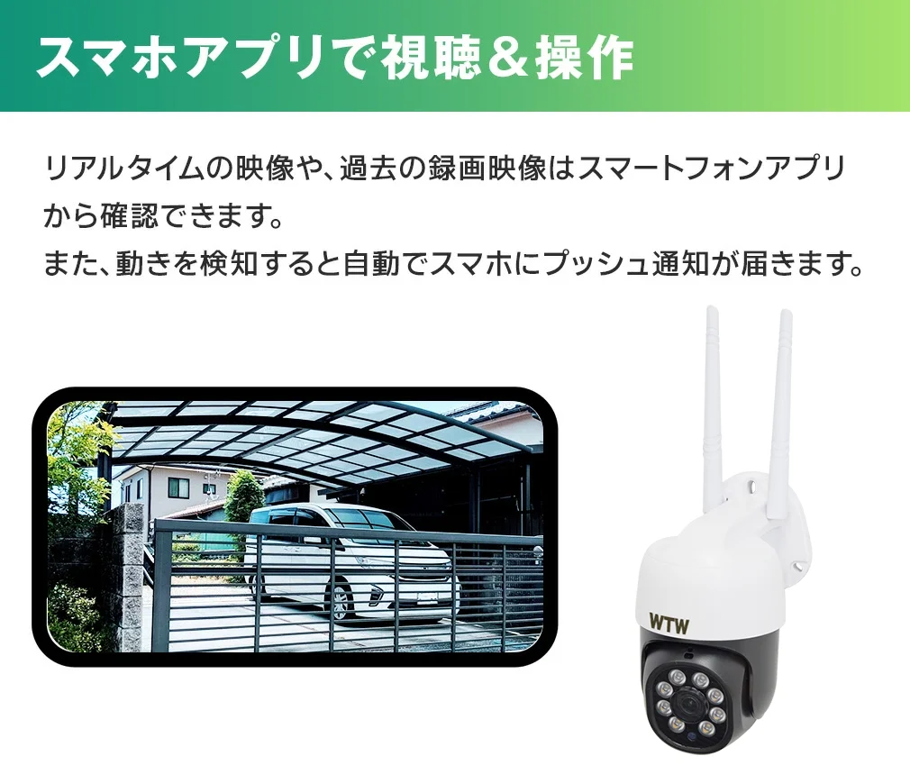 防犯カメラ WIFI PTZ 防犯灯カメラ WTW-IPW2322T【WTW 塚本無線】