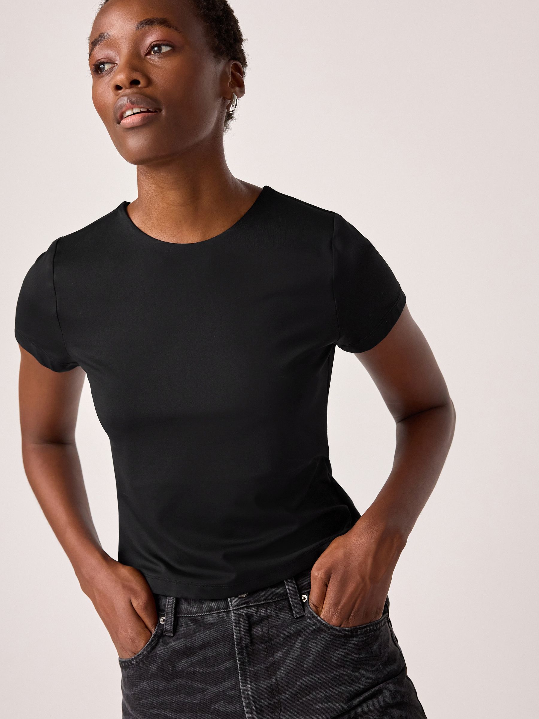 Buy Black Soft Touch Slinky Crew Neck Short Sleeve T-Shirt 2 Pack