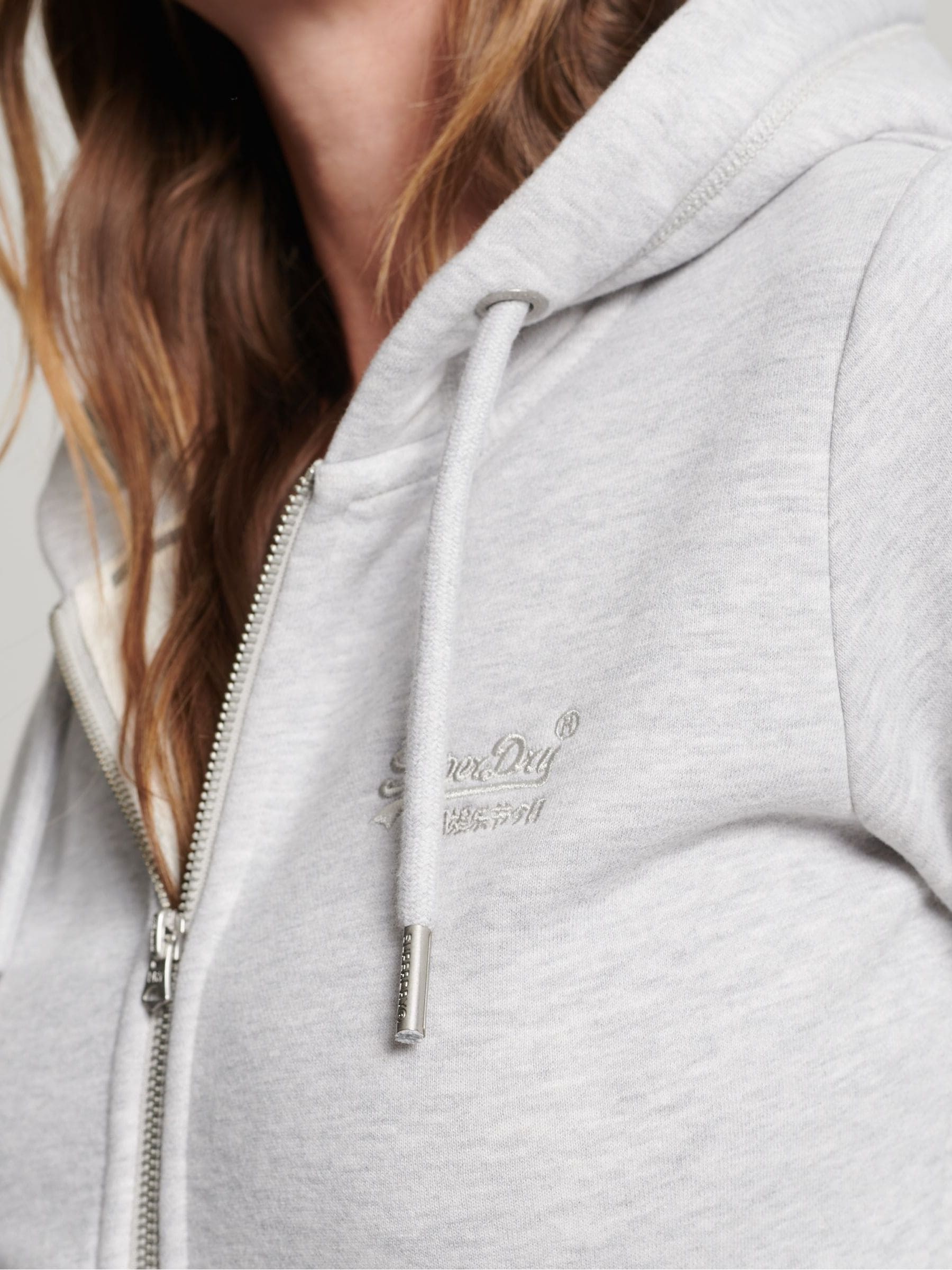 Buy Superdry Grey Cotton Vintage Logo Embroidered Zip Hoodie from