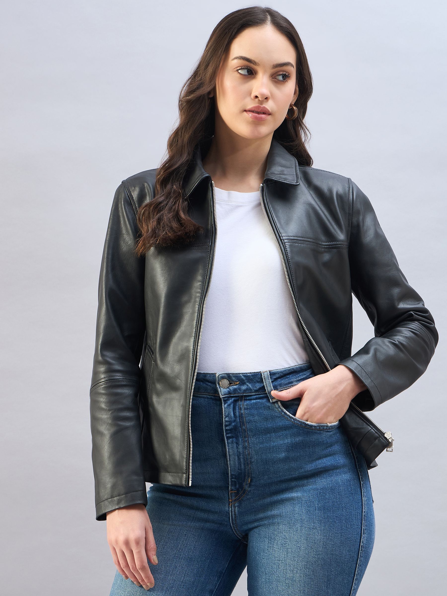 Buy Urban Code Black Boxy Zip Trucker Leather Jacket from Next USA