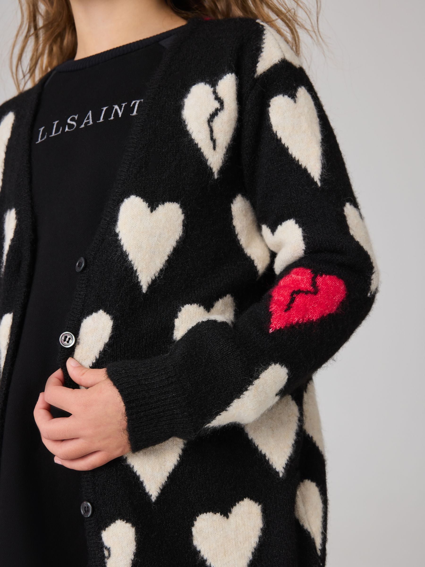 Buy smALLSAINTS Black Amore Heart Girls Long Knitted Cardigan from
