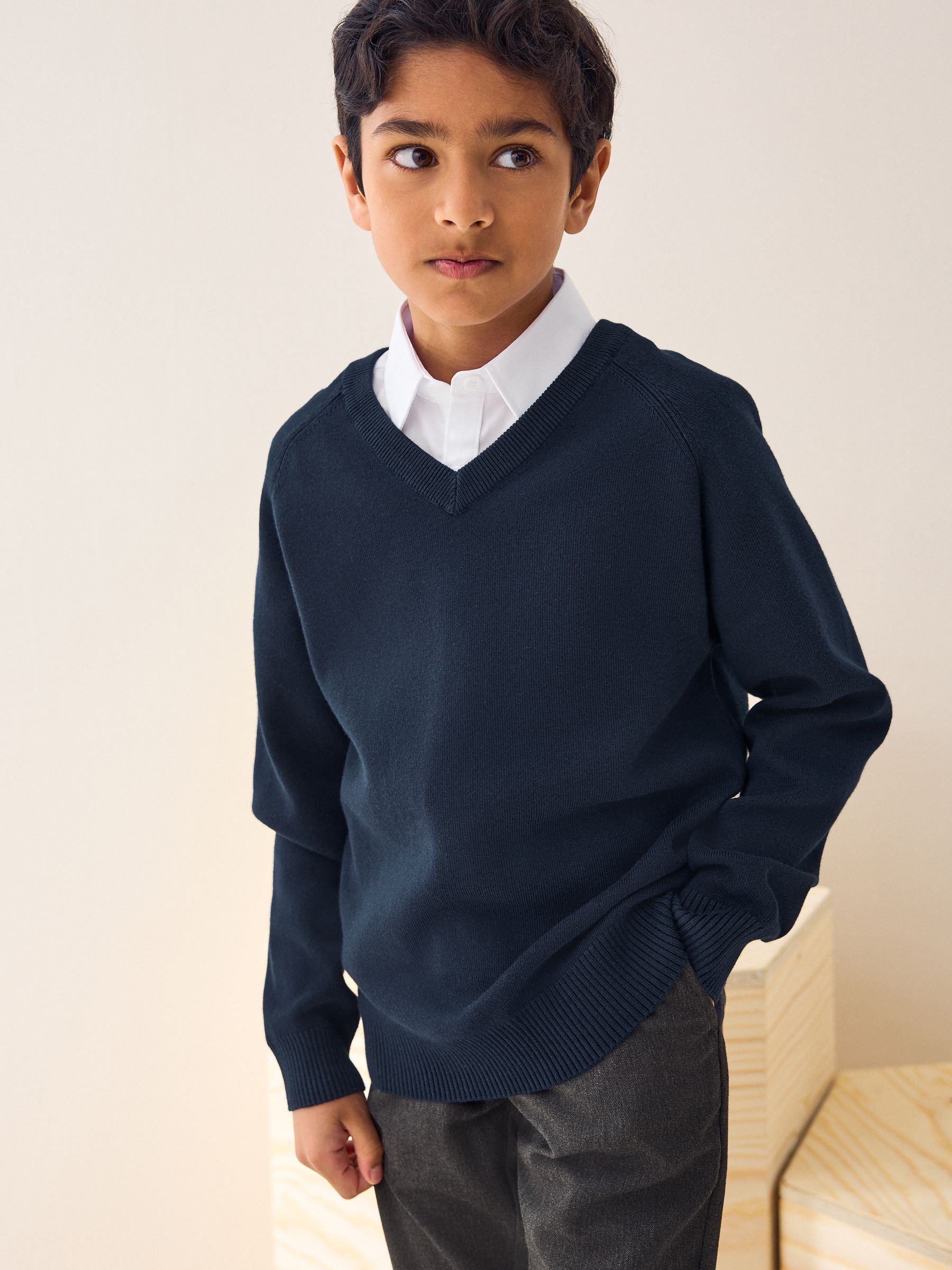 Buy Navy Blue Knitted V-Neck School Jumper (3-16yrs) from Next USA