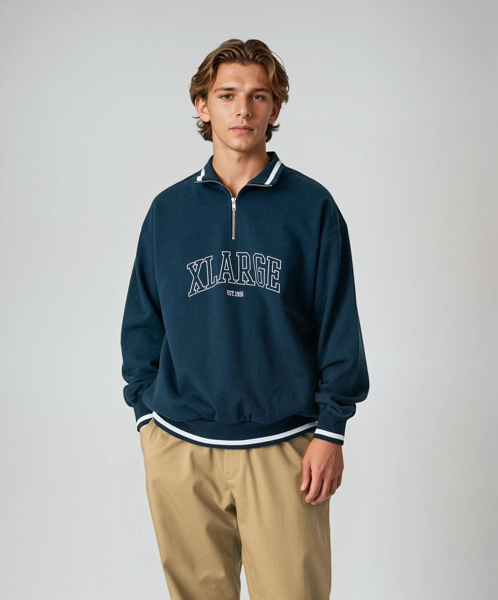 STRIPED RIB HALF ZIP SWEATSHIRT – XLARGE