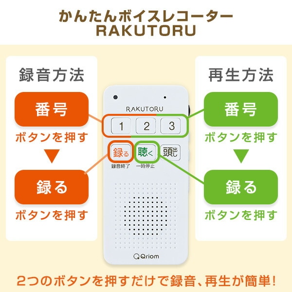 かんたん ボイスレコーダー 電池式 音声ガイド付き YRTB-300 山善