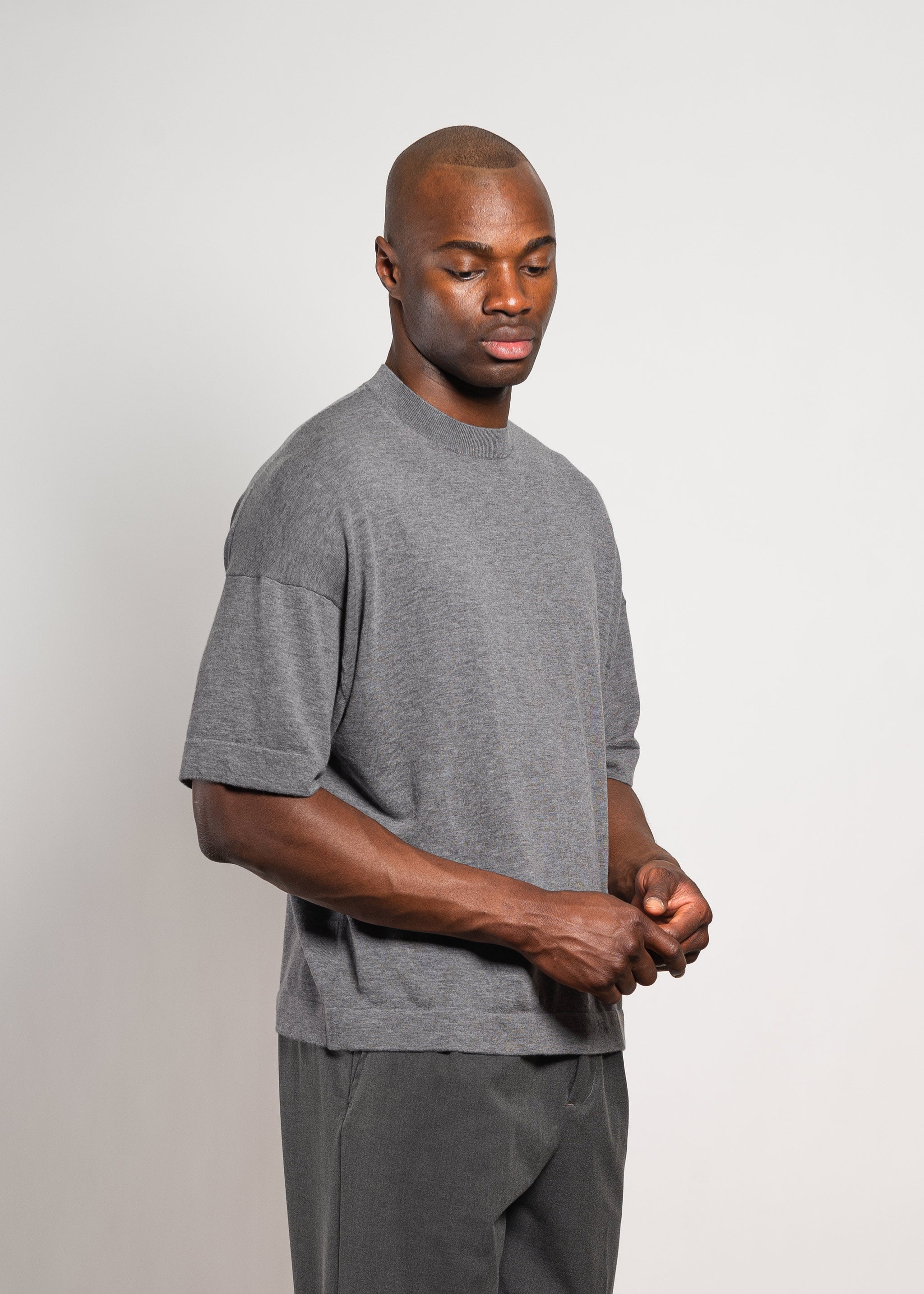 Yacaia - Y-0009 Oversized Cashmere Blend T-Shirt - Grey