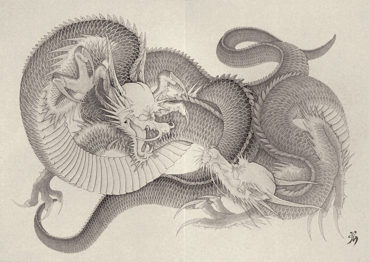 水墨画『双龍図』卒展でした(´；ω；｀)ﾌﾞﾜｯ | yakudo-kan