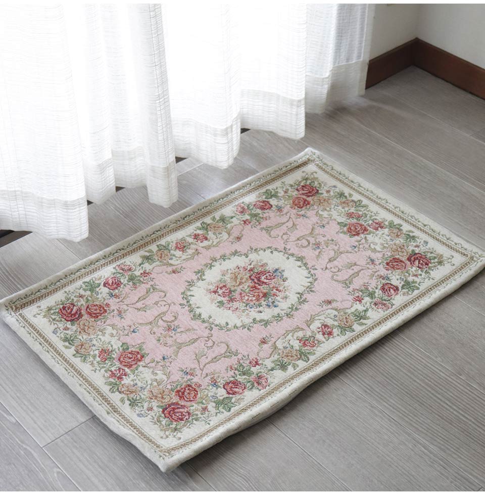 シェニール ゴブラン織り ローズ玄関マット ピンク 80×50cm｜おしゃれ