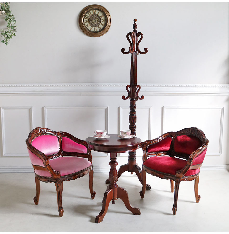 輸入家具 1人掛けソファ 木製 ベネシア ベロアレッド 1Pソファ アーム