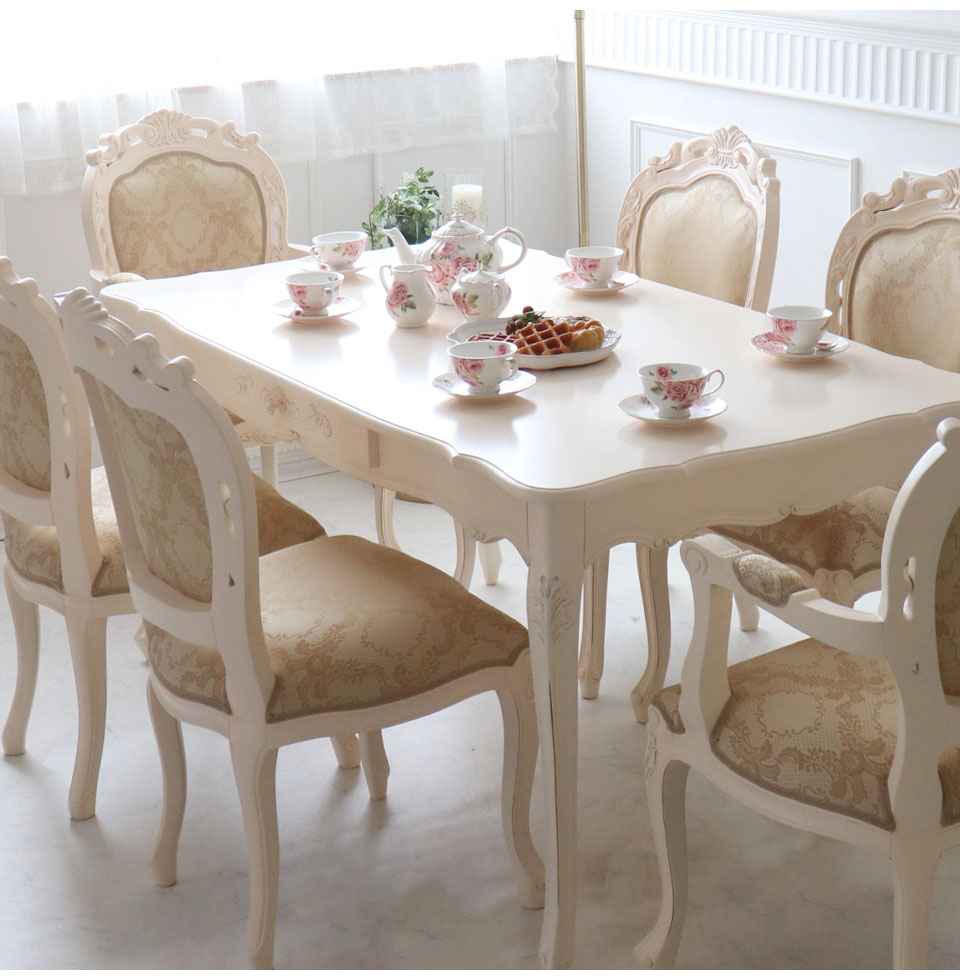 ダイニングテーブル 幅150cm 木製 猫脚 ホワイト ヨーロピアン 姫系