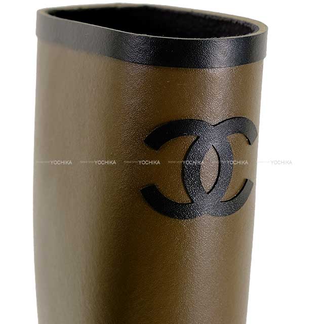 2024-2025 AW New CHANEL boots Ladies Long Rain Coco mark Kaki/Noir