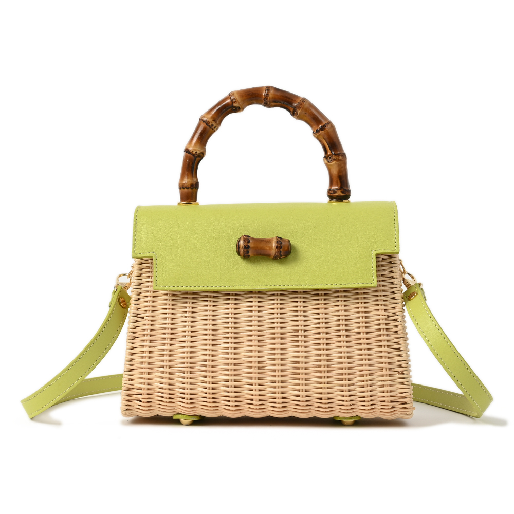 籐カゴバッグ NATURAL/APPLE GREEN Traditional Standard | よろずを