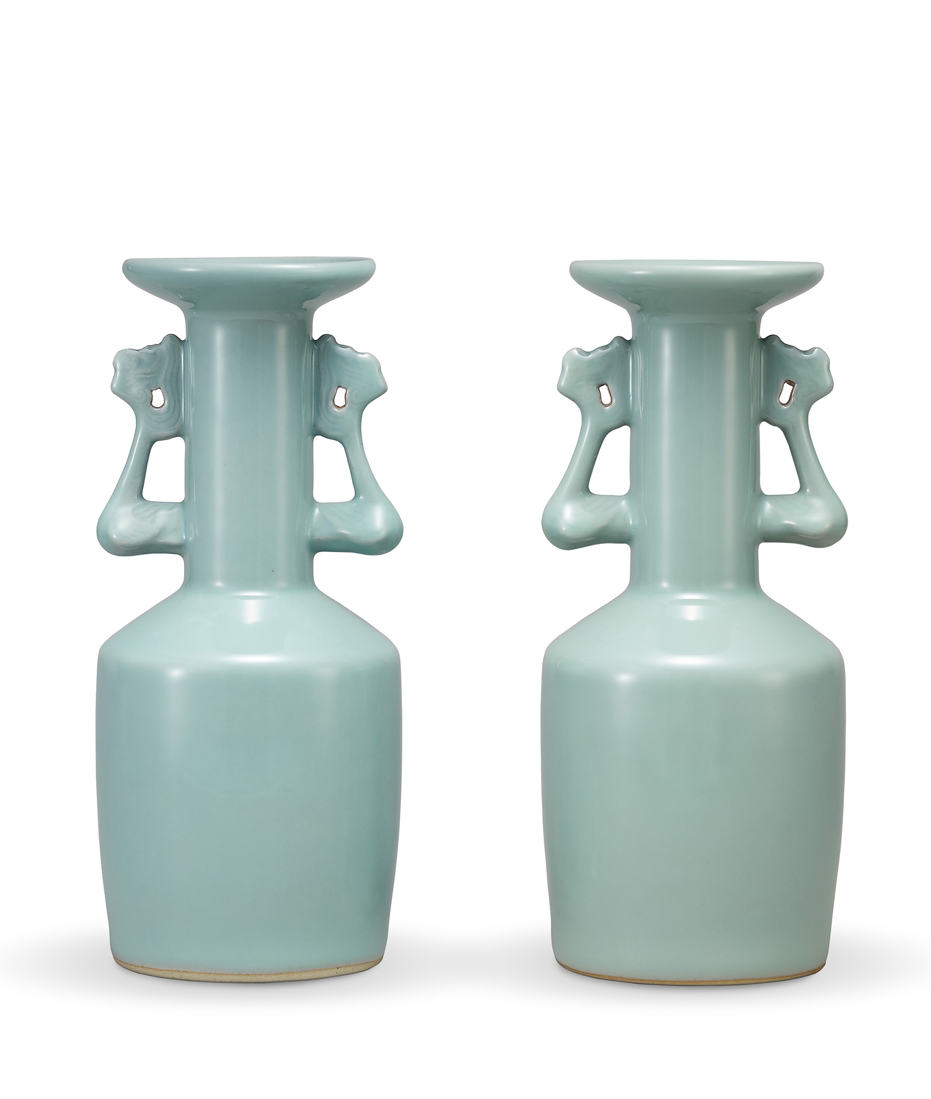 中国 龍泉窯 粉青釉 桔梗口双耳瓶 花入 C 6908 .: 中国