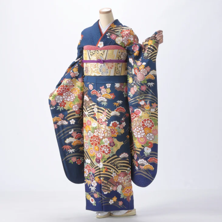 f8024006】【中古】【お買い上げ】振袖 フルセット Lサイズ 青・紺系