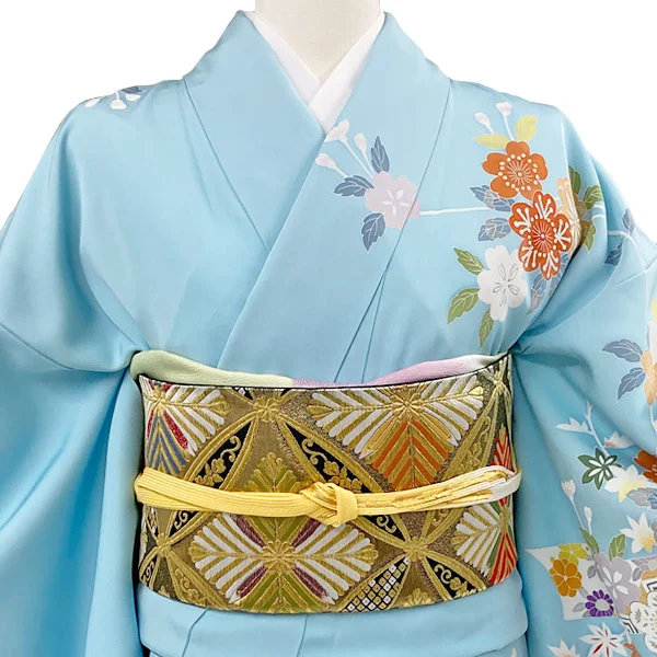 a2211201】【レンタル】訪問着 フルセット 水色 花柄 Mサイズ Lサイズ