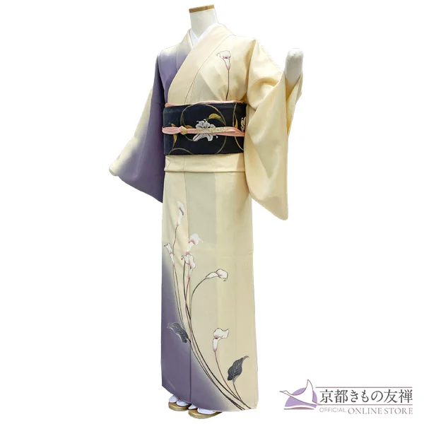 a2211503】訪問着 フルセット 京友禅 モダン シルク正絹100％ クリーム